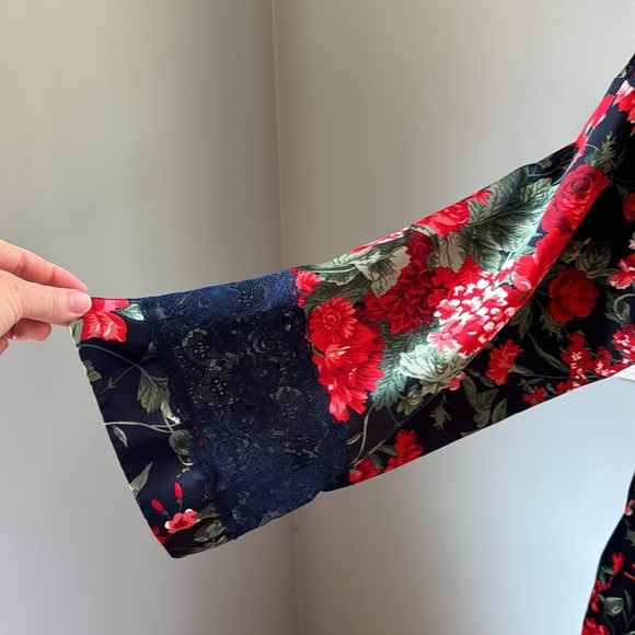Valentino Intimo navey & red floral maxi slip dress & robe/duster EUC S/M - Picture 6 of 13